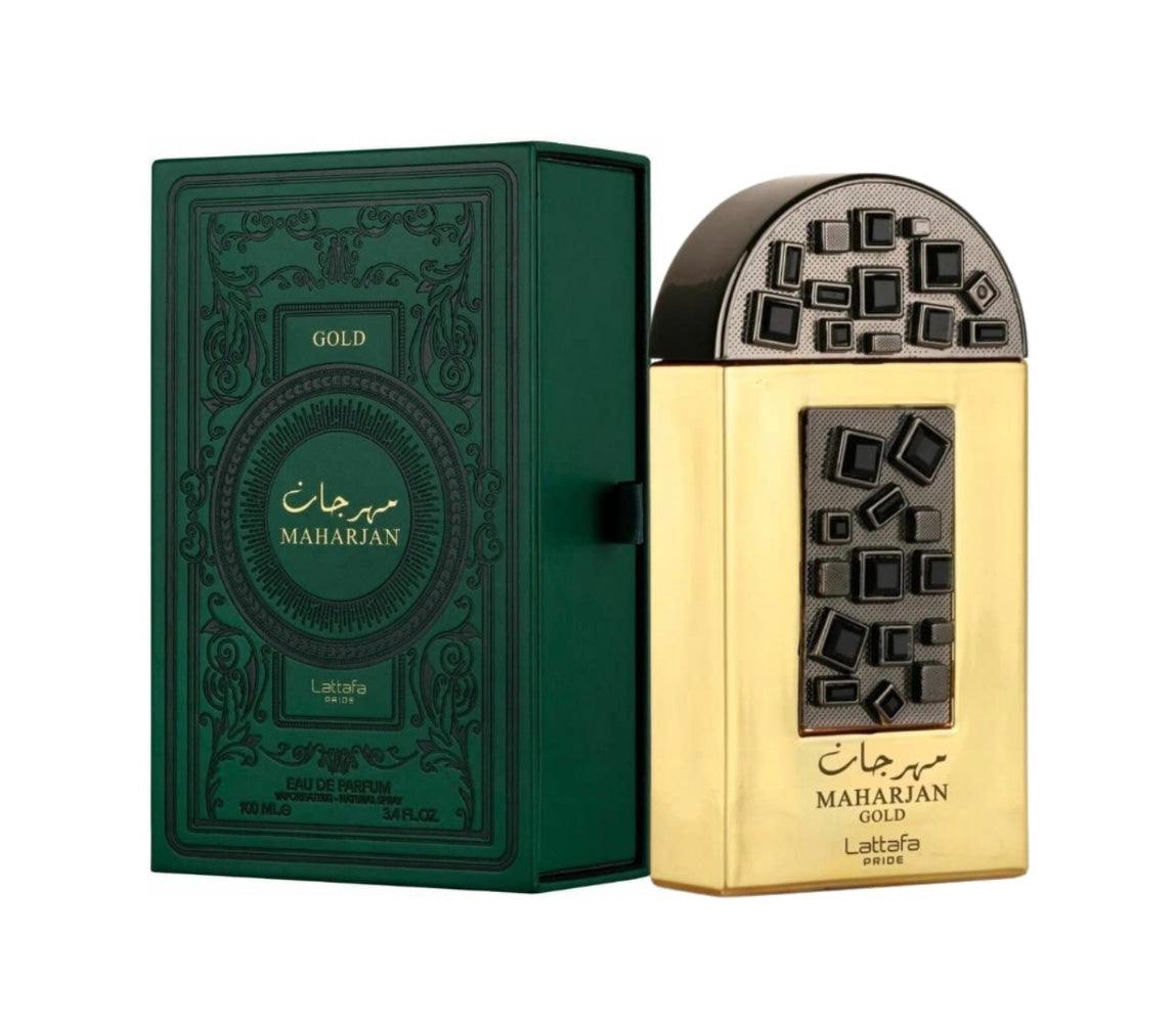 Lattafa Perfumes Maharjan Gold para Eau de Parfum en espray unisex, 3.4 onzas