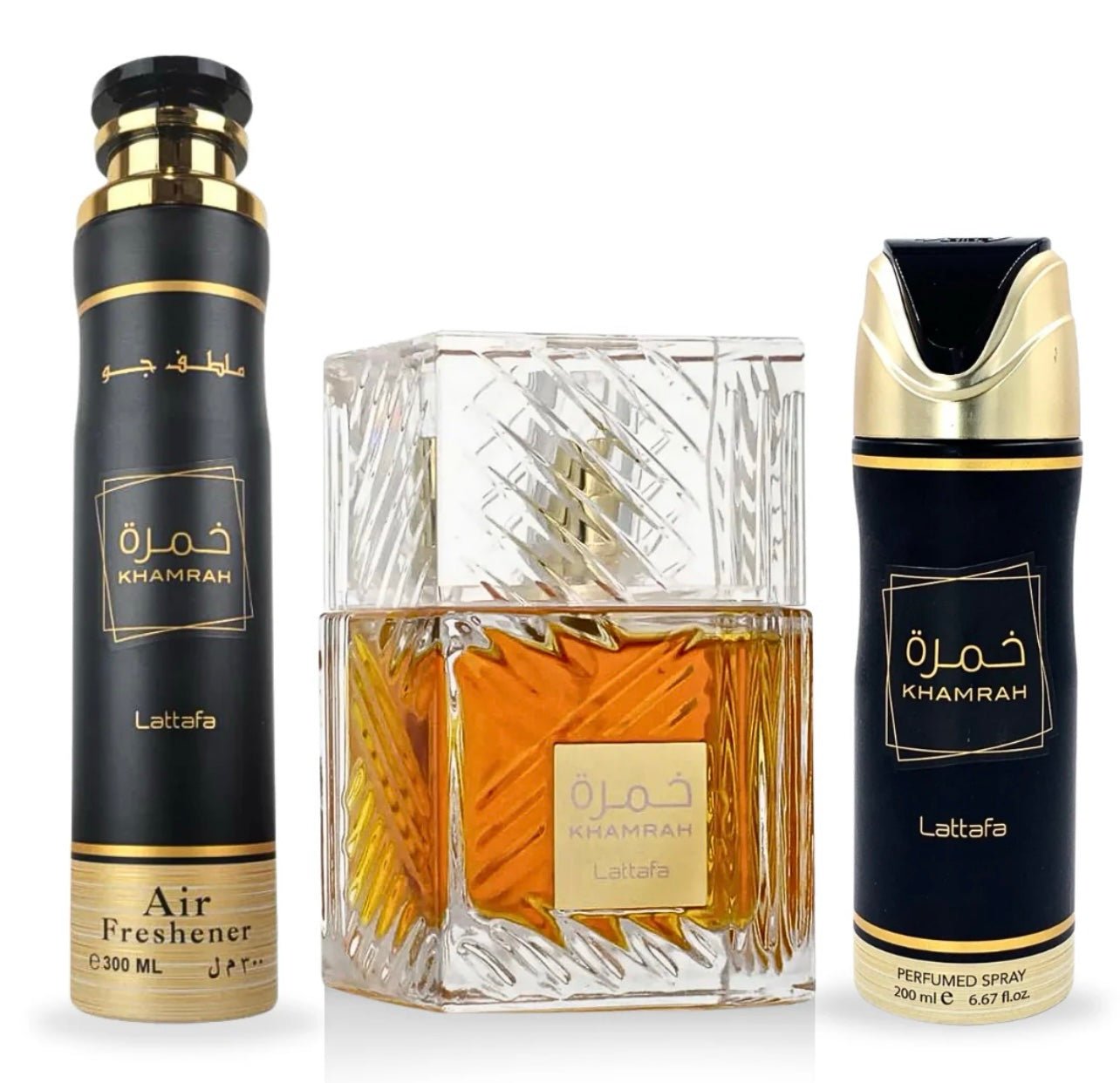 KHAMRAH GIFT SET EDP - 100ML, PERFUMED SPRAY 200ML, AIR FRESHENER 300ML | GIFT SET BY LATTAFA - Crist Fragances