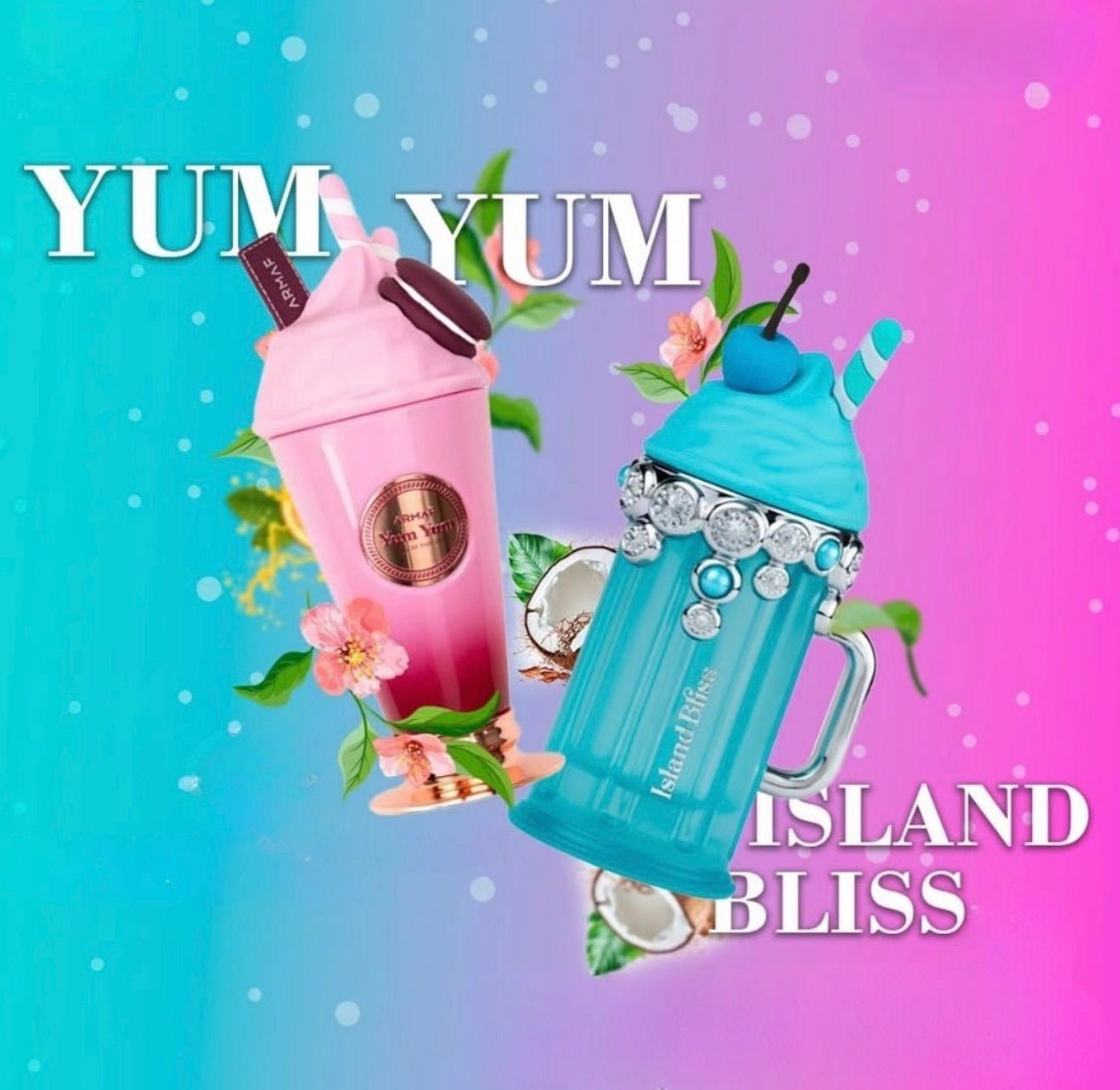 Yum Yum & Island Bliss Eau De Parfum Spray, 100 ml (3.4 oz) by Armaf Delights | Two irresistible journeys to a floral - fruity paradise (pack) - Crist Fragances